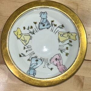 Antique German hand painted baby bowl with little girls and gold trim Blue
